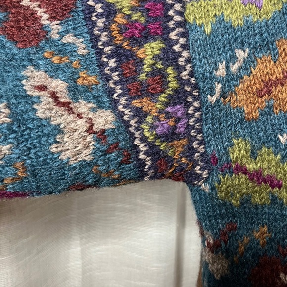 Newari 100%‎ Wool Handknit Cardigan Sweater Jacket Lined Floral Nepal Size Small - Picture 8 of 16